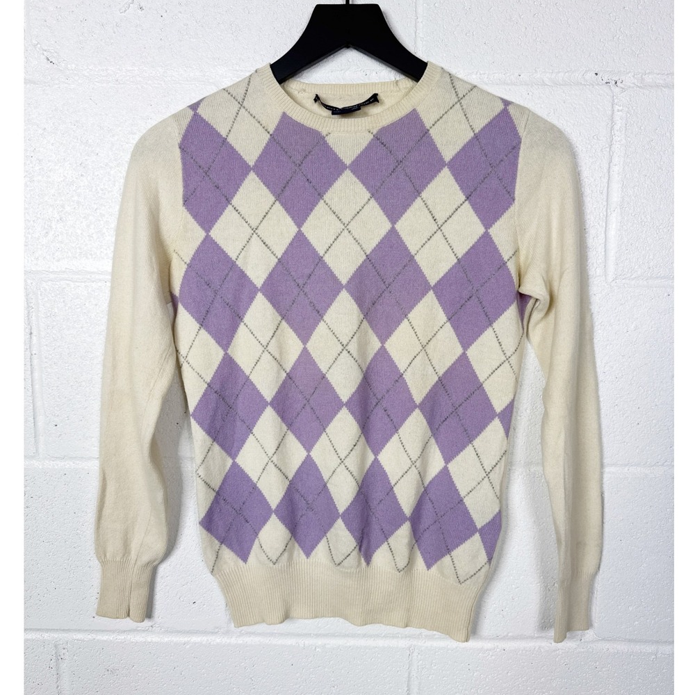 Ralph Lauren Golf Argyle Sweater Women XS Cream Purple‎ Cashmere Blend